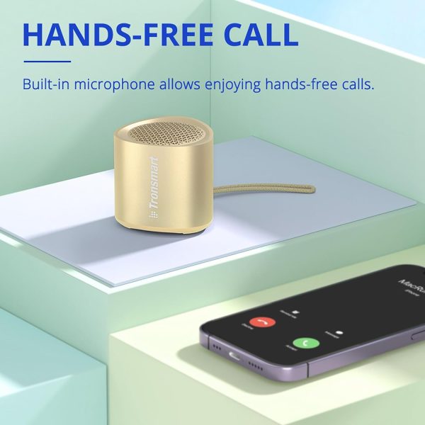 Tronsmart Nimo Portable Bluetooth Speaker Super-Compact Design Metal Craft Mini Speaker with Lanyard IPX7 Waterproof for Shower Travel 12 Hours Battery Stereo Pairing Hands-Free Call - Gold - BB - Image 2