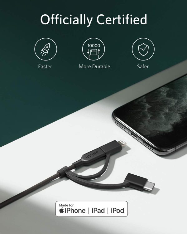 Anker PowerLine II 3-in-1 Cable 3ft - Black - BIS - Image 4