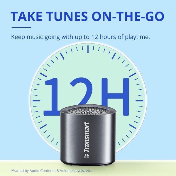 Tronsmart Nimo Portable Bluetooth Speaker Super-Compact Design Metal Craft Mini Speaker with Lanyard IPX7 Waterproof for Shower Travel 12 Hours Battery Stereo Pairing Hands-Free Call - Black - BB - Image 4