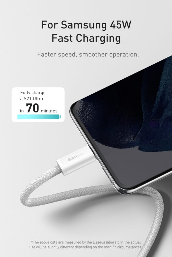 Baseus Dynamic Series Fast Charging Data Cable Type-C to Type-C 100W 2M - White - Image 3