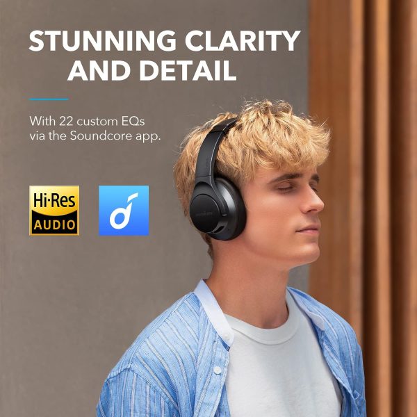Anker Soundcore Life Q20+ Active Noise Cancelling Headphones 40H Playtime Hi-Res Audio App Connect to 2 Devices Memory Foam Earcups Bluetooth Headphones for Travel Home Office - BIS - Image 7