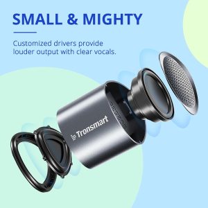 Tronsmart Nimo Portable Bluetooth Speaker Super-Compact Design Metal Craft Mini Speaker with Lanyard IPX7 Waterproof for Shower Travel 12 Hours Battery Stereo Pairing Hands-Free Call - Black - BB - Image 8