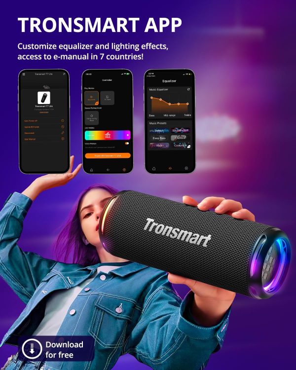 71dJocTkXwL._AC_SL1500_ Tronsmart T7 Lite 24W Portable Bluetooth Speaker Enhanced Bass Rainbow Light Show 24H Playtime IPX7 Waterproof Wireless Stereo Pairing Bluetooth 5.3 for Home Outdoor Travel - Black - BB - Image 7