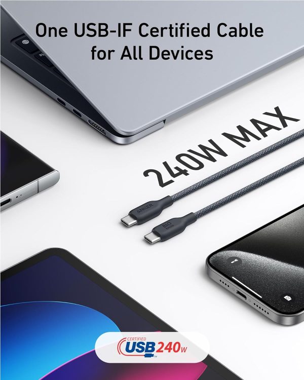 Anker Braided Type C to Type C 240W Cable Bio Nylon 6ft - Black - A81D6H11 - OP - Image 4