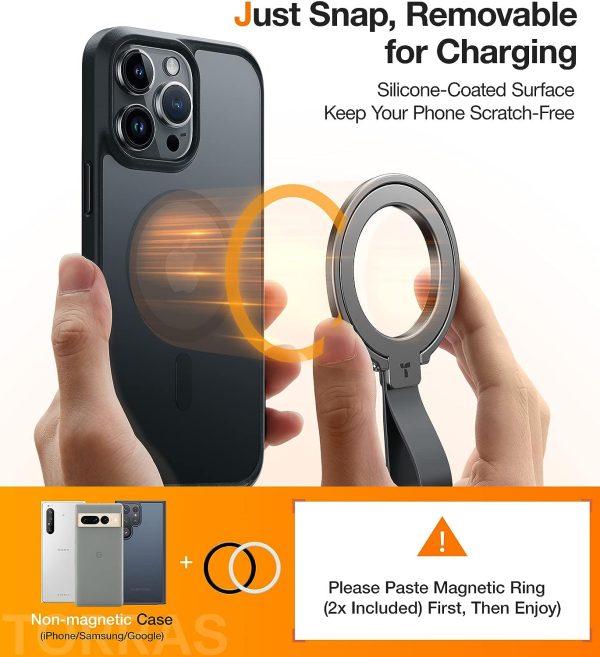 71yxQ4aG9wL._AC_SL1500_ TORRAS OmniRing Magnetic Phone Grip Holder Kickstand, Compatible with PopSockets MagSafe Ring Removable - Silver - Image 4