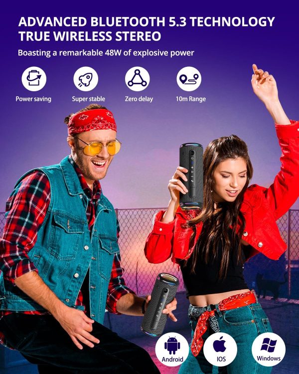 812dnh5odiL._AC_SL1500_ Tronsmart T7 Lite 24W Portable Bluetooth Speaker Enhanced Bass Rainbow Light Show 24H Playtime IPX7 Waterproof Wireless Stereo Pairing Bluetooth 5.3 for Home Outdoor Travel - Black - BB - Image 5