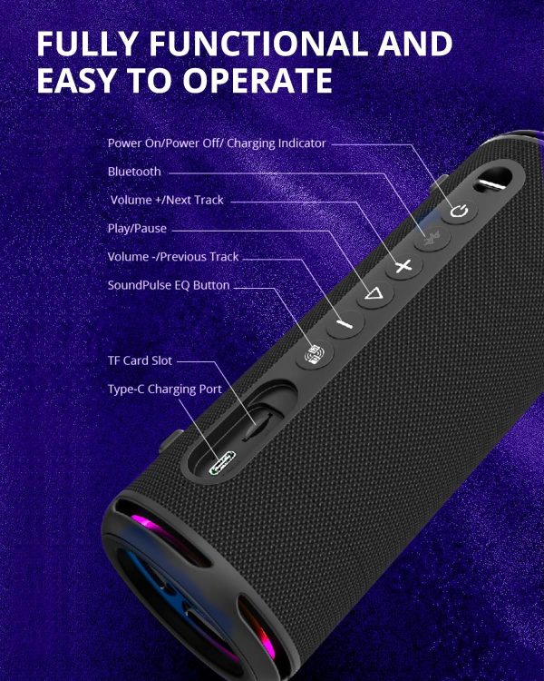 819z5hYmU9L._AC_SL1500_ Tronsmart T7 Lite 24W Portable Bluetooth Speaker Enhanced Bass Rainbow Light Show 24H Playtime IPX7 Waterproof Wireless Stereo Pairing Bluetooth 5.3 for Home Outdoor Travel - Black - BB - Image 2