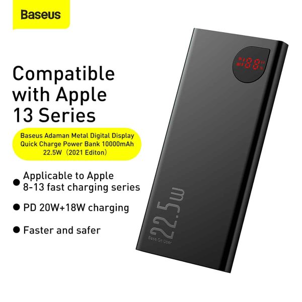 Baseus Adaman Metal Digital Display Quick Charge Power Bank 10000mAh 22.5W - Black - Image 3
