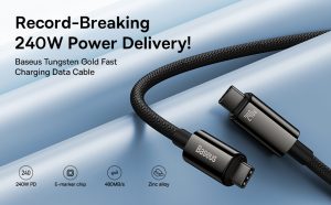 Baseus Tungsten Gold Fast Charging Data Cable Type C to Type C 240W 3M - Black - Image 5