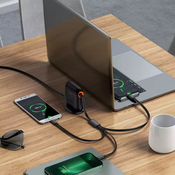 Baseus Traction Retractable 3 in 1 Cable Desktop Orgranizer Type C to M+L+C 100W 1.7M - Black - Image 8