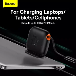Baseus Traction Retractable 3 in 1 Cable Desktop Orgranizer Type C to M+L+C 100W 1.7M - Black - Image 4