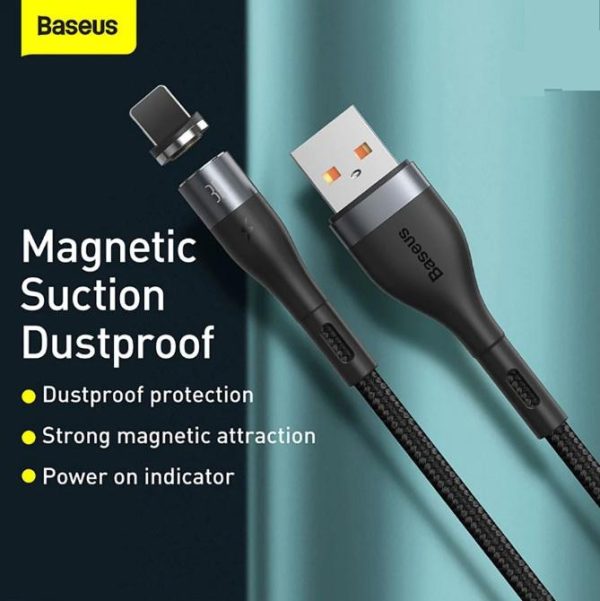 Baseus Zinc Magnetic iPhone Safe Fast Charging Data Cable 2.4A 1M - Black - Image 2