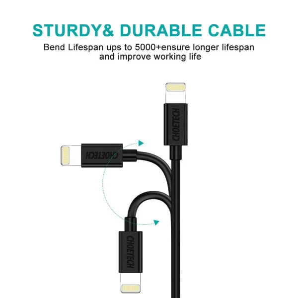 Buy-CHOETECH-1.8m-MFi-Certified-Lightning-To-USB-Cable-2.4A-Fast-Charging-Data-Cable-Black-IP0027-in-Pakistan-at-Dab-Lew-Tech-10 Choetech USB to Lightning Cable Apple Mfi Certified (1.8m/5.9ft) - Black - IP0027 - GC - Image 2