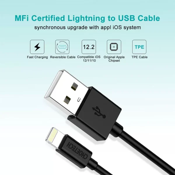 Buy-CHOETECH-1.8m-MFi-Certified-Lightning-To-USB-Cable-2.4A-Fast-Charging-Data-Cable-Black-IP0027-in-Pakistan-at-Dab-Lew-Tech-8 Choetech USB to Lightning Cable Apple Mfi Certified (1.8m/5.9ft) - Black - IP0027 - GC - Image 3