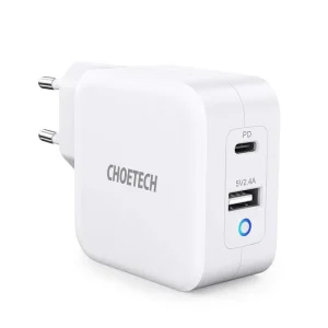Choetech 65W 2-Port PD Charger GaN Tech USB C Foldable Fast Charging Adapter - EU Plug - White - PD8002 - GC