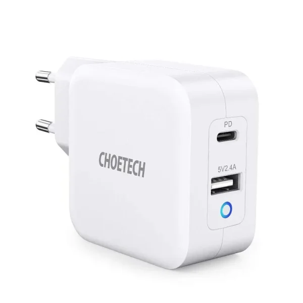 Choetech 65W 2-Port PD Charger GaN Tech USB C Foldable Fast Charging Adapter - EU Plug - White - PD8002 - GC - Image 1
