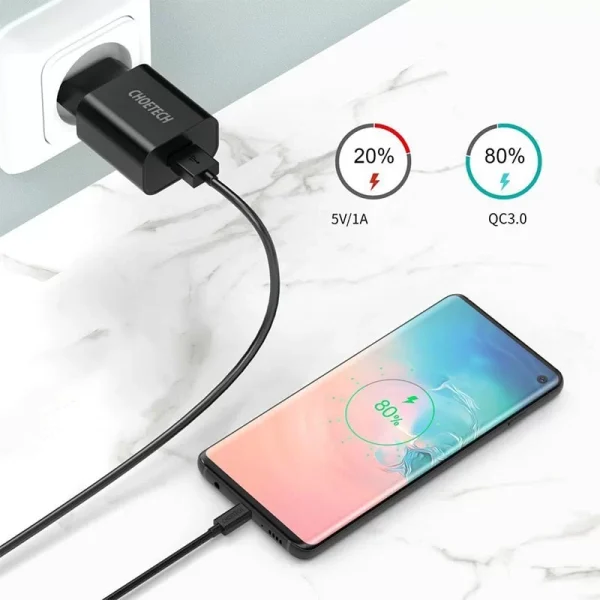 Buy-Choetech-Quick-Wall-Charger-with-USB-Typ10 Choetech Quick Charge 3.0 18W 3A USB Wall Charger - EU Plug - Black - Q5003 - GC - Image 2