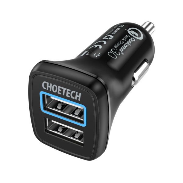 CHOETECH QC 3.0 Dual USB-A ports 36W Car Charger - Black - C0051 - GC - Image 6
