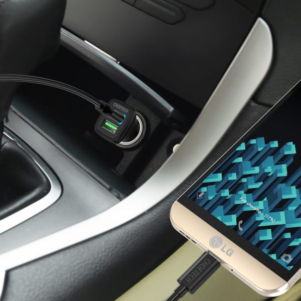 CHOETECH QC 3.0 Dual USB-A ports 36W Car Charger - Black - C0051 - GC - Image 2