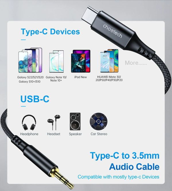 Choetech-AUX006-6 Choetech USB Type-C To 3.5mm 1m Audio Cable for Phones With Type-C Audio Output Model - Black - AUX006 - GC - Image 2