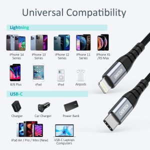 Choetech USB-C to Lightning Nylon Braided MFi Certified Cable (1.2m/3.9ft) - Black - IP0039 - GC - Image 5
