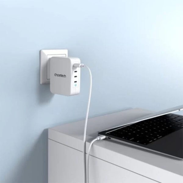 Choetech-PD6001-4 Choetech Ultra Fast 130W Gan 3 USB-C 1 USB-A Power Adapter Charger - US - White - PD6001 - GC - Image 2