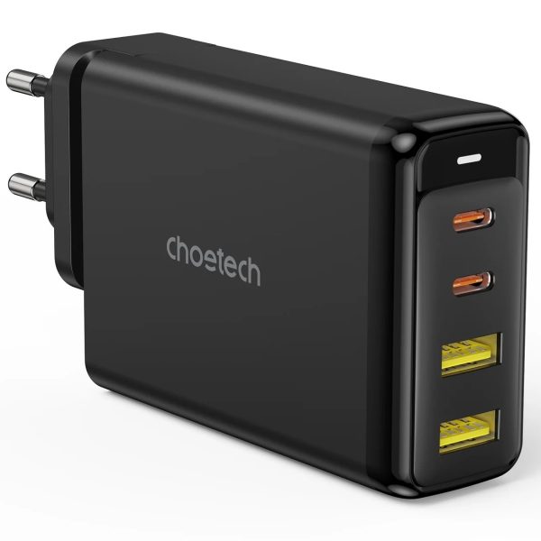 Choetech 140W 4-Port Quick Charging GaN Wall Charger 2x USB-C 2x USB-A - Black - PD6005 - GC - Image 1