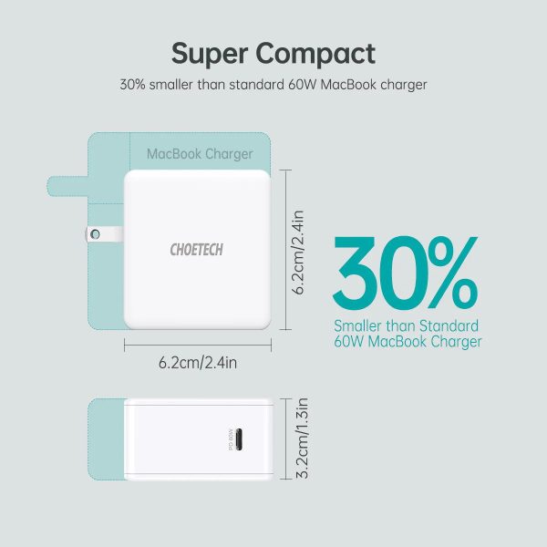 Choetech 60W USB C Charger PD Wall Charger Power Adapter With USB C Cable - White - Q4004 - GC - Image 8