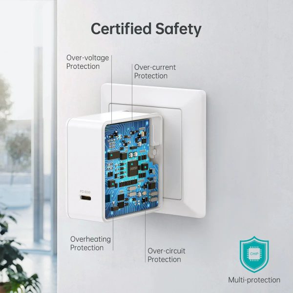 Choetech 60W USB C Charger PD Wall Charger Power Adapter With USB C Cable - White - Q4004 - GC - Image 6