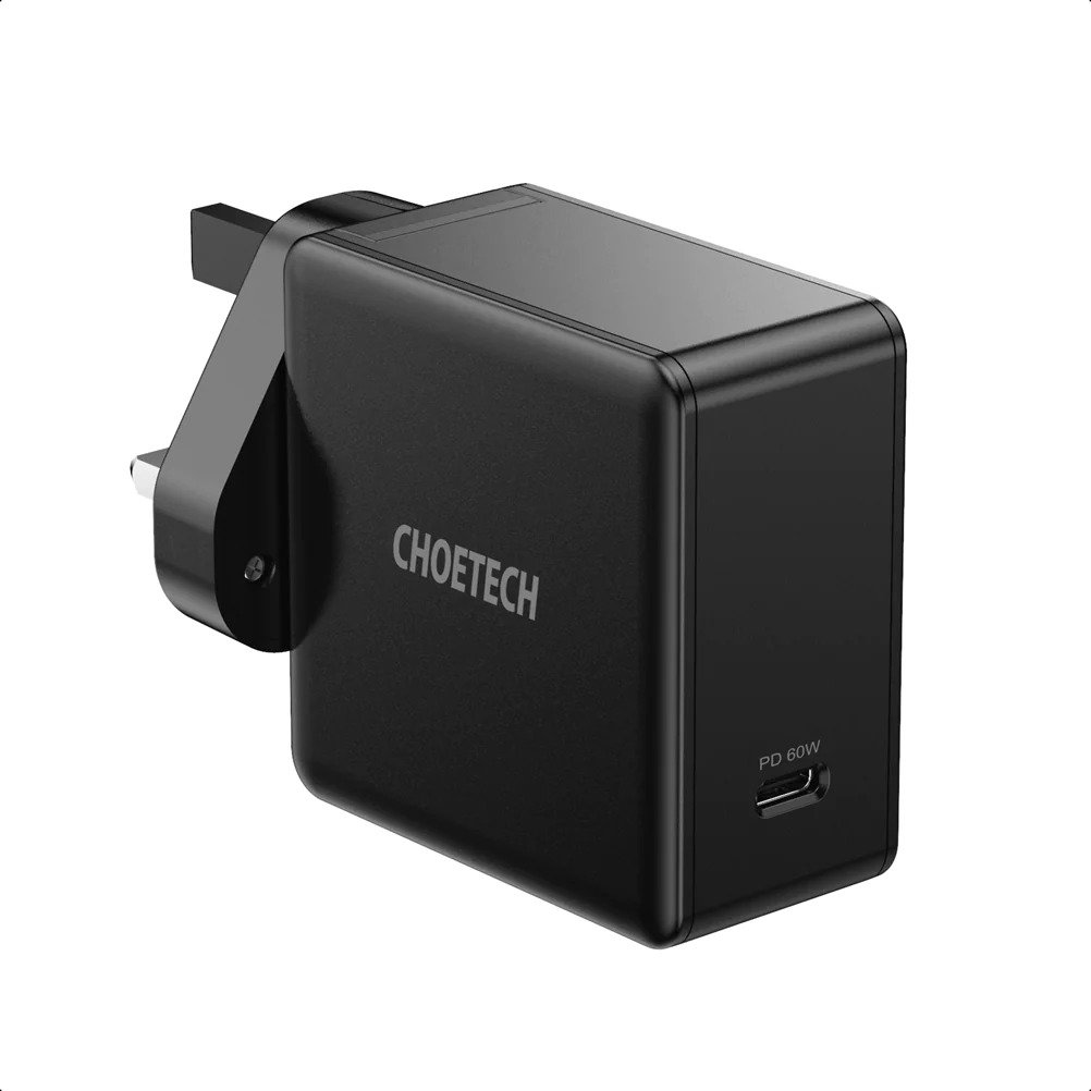 Choetech-Q4004-8 Choetech 60W PD 3.0 Type C Fast Charging USB C Charger UK Plug - Black - Q4004 - GC - Image 1