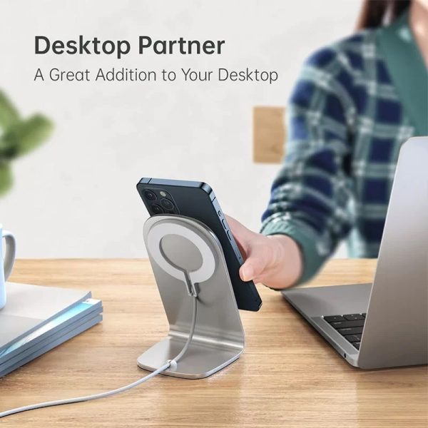 Choetech Magnetic Magsafe Fast Wireless Charger with Stand For iPhones - Silver - T517-H047 - GC - Image 4