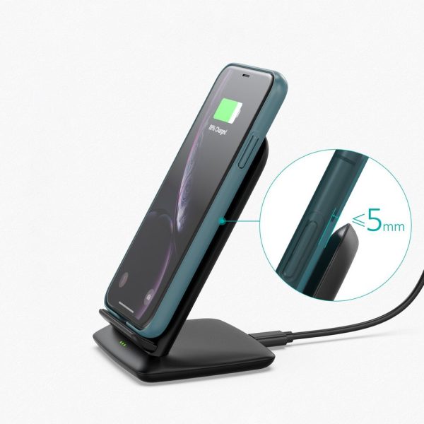 Choetech 15W Fast Wireless Charger Stand with Wall Charger US 1.2m Cable - White - T555-F - GC - Image 6