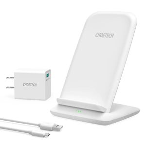 Choetech 15W Fast Wireless Charger Stand with Wall Charger US 1.2m Cable - White - T555-F - GC