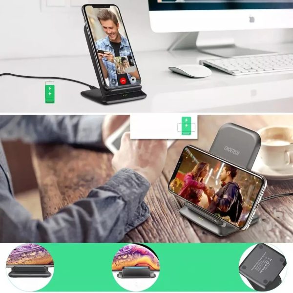 Choetech 15W Fast Wireless Charger Stand with Wall Charger US 1.2m Cable - White - T555-F - GC - Image 4