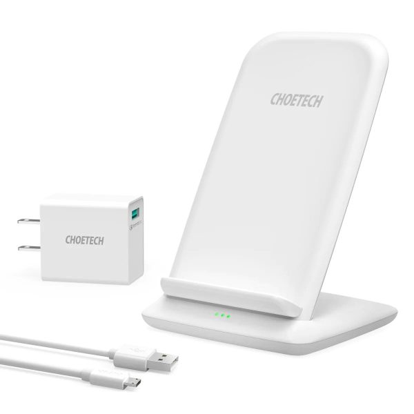 Choetech-T555-F Choetech 15W Fast Wireless Charger Stand with Wall Charger US 1.2m Cable - White - T555-F - GC - Image 1