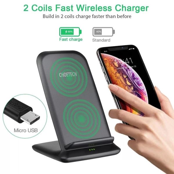 Choetech 15W Fast Wireless Charger Stand with Wall Charger US 1.2m Cable - White - T555-F - GC - Image 2