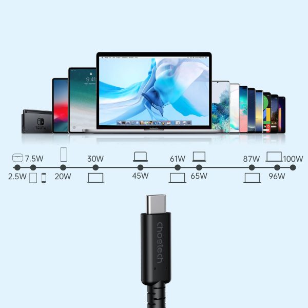 Choetech USB-C To USB-C USB 4 Gen3 100W 40Gbps / 8K (0.8m) Cable - Black - XCC-1028 - GC - Image 4