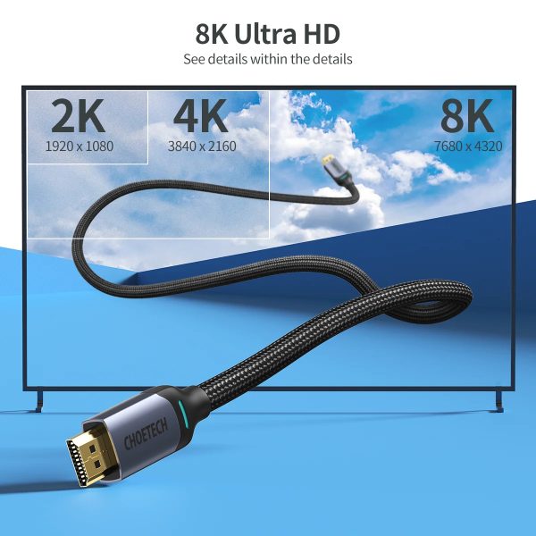 Choetech-XHH01-3 Choetech 8K HDMI To HDMI Nylon Braided Cable 2m - Black - XHH01 - GC - Image 8