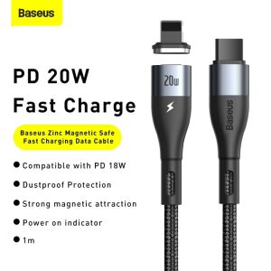 Baseus Zinc Magnetic Safe Fast Charging Data Cable Type-C To IPhone 20W 1M - Black - Image 2