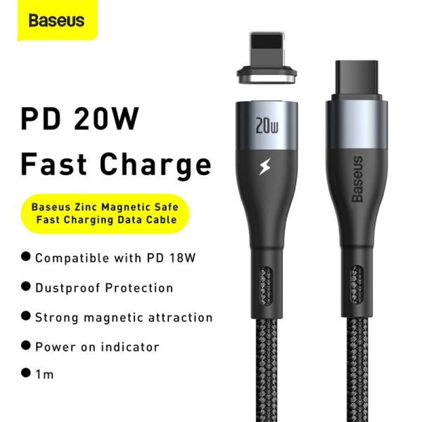 ZInc-Magnetic-Safe-Fast-Charging-2 Baseus Zinc Magnetic Safe Fast Charging Data Cable Type-C To IPhone 20W 1M - Black - Image 2