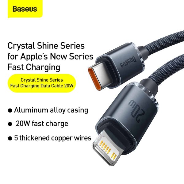 Baseus Crystal Shine Series Fast Charging Data Cable Type-C to iPhone 20W 1.2M - Black - Image 6