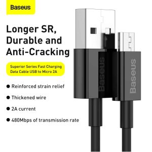 Baseus Superior Series Fast Charging Data Cable USB to Micro 2A 1M - Black - Image 9