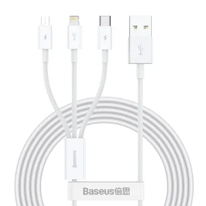 Baseus Superior Series Fast Charging Data Cable USB to M+L+C 3.5A 1.5M - White