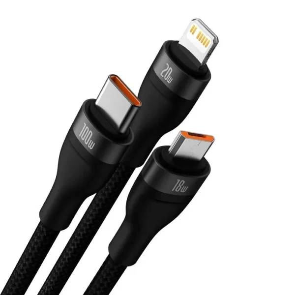 Baseus Flash Series II Two for Three Charging Cable U+C to M+L+C 100W 1.2M - Black - Image 8