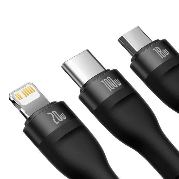 Baseus Flash Series II Two for Three Charging Cable U+C to M+L+C 100W 1.2M - Black - Image 7