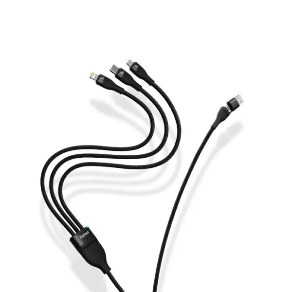 Baseus Flash Series II Two for Three Charging Cable U+C to M+L+C 100W 1.2M - Black - Image 4
