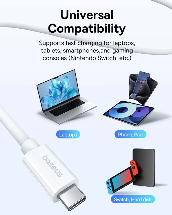 Baseus Superior Series 2 USB4 Full-Function Fast Charging Cable Type-C to Type-C 240W 1M - White - Image 4