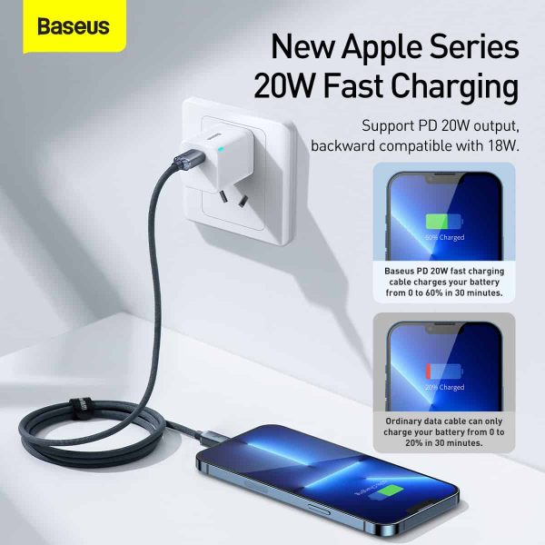 Baseus Crystal Shine Series Fast Charging Data Cable Type-C to iPhone 20W 1.2M - Black - Image 3