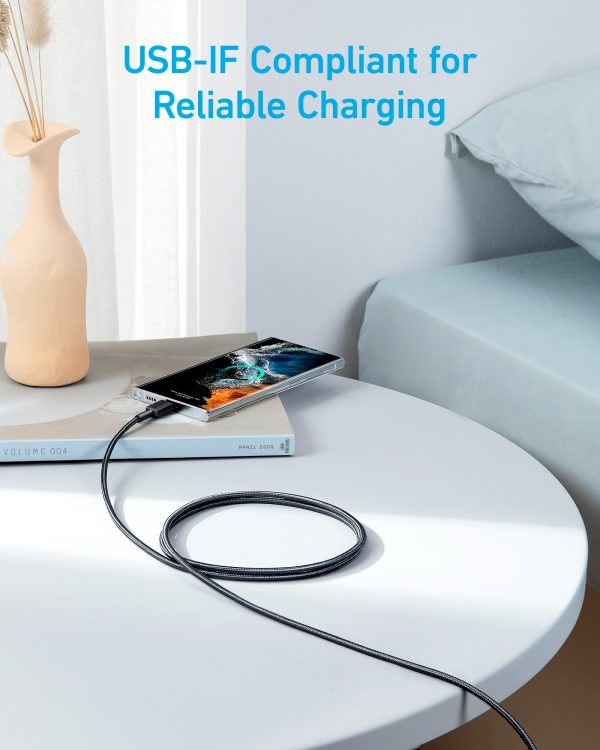 image (1) Anker 322 NYLON USB - C to USB - C Cable 60W 6ft - Black - A81F6H11 - Image 3