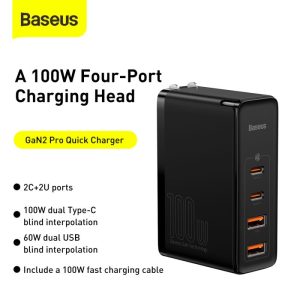 Baseus Gan2 Pro Quick Charger 2C+2U 100W With Type C to Type C Cable 100W - Black - Image 3